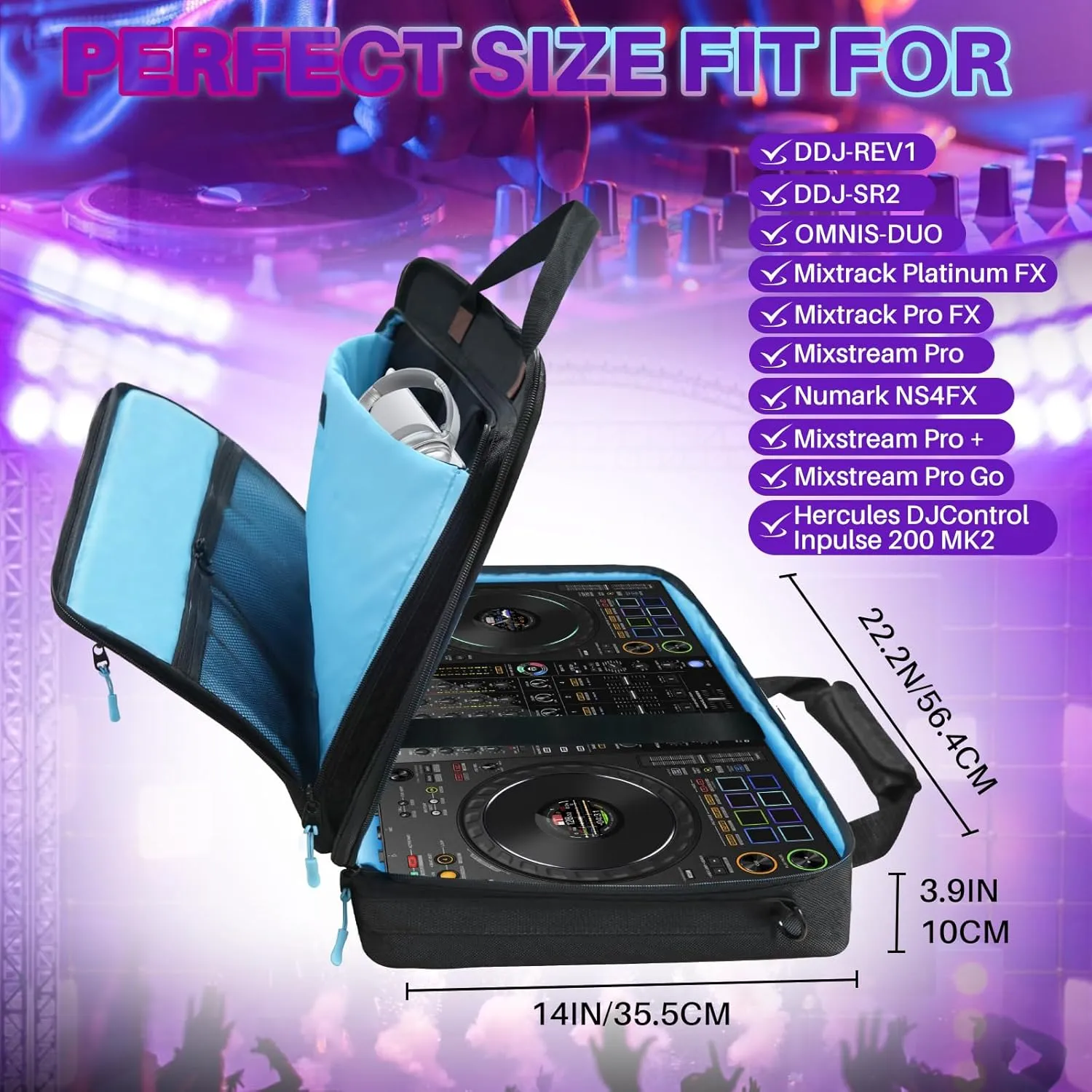 ORKELS DJ Controller Case for Pioneer SR/SR2/RR/DDJ-REV1/Denon MC4000/Numark NVII/Mixtrack Pro 3 & NV - Travel Bag with Strap for Controller, Laptop & Accessories - M-22.8''x4''x14.6''