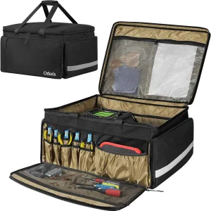 ORKELS RC Storage Bag for 1/14, 1/16 & 1/18 Cars, Protective Carry Case with Bottom Clapboard and Multi-Pockets for Tools & Accessories, Black
