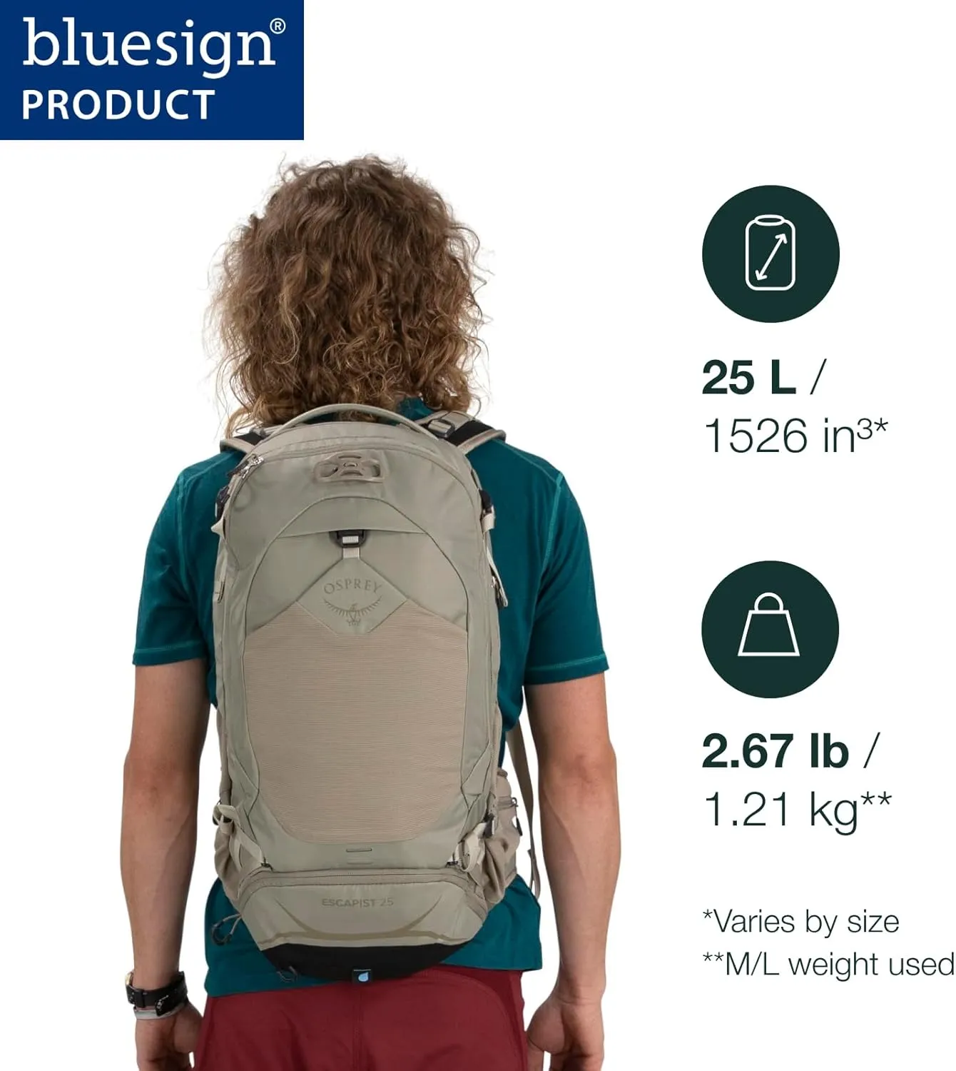Osprey Escapist 25L Biking Backpack, Tan Concrete, Medium/Large