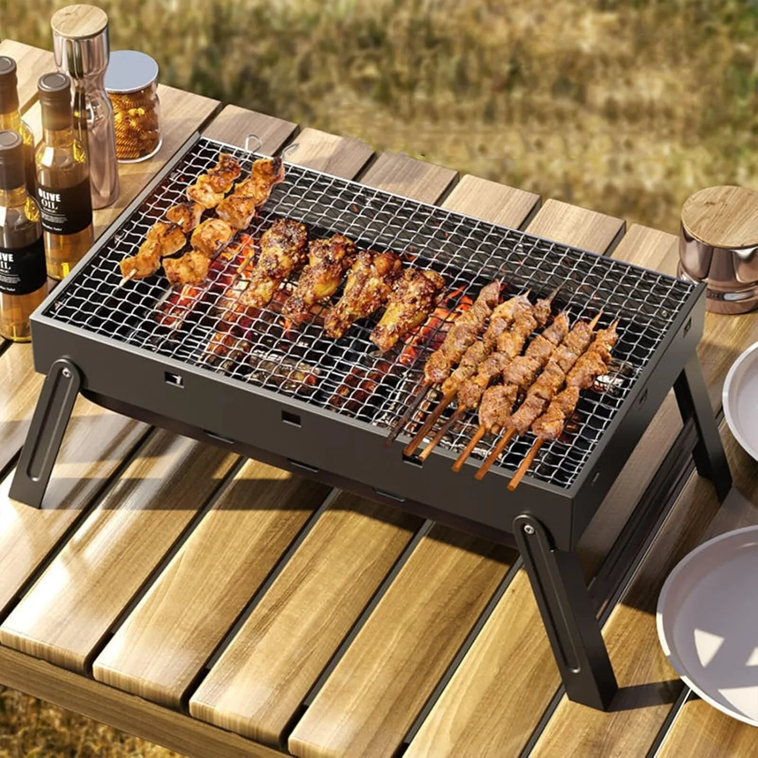 Outdoor Portable Barbecue Grill, Foldable & Lightweight Charcoal BBQ Grill, Free Installation for Camping, Picnic, and Backyard Cooking (M - 43cm)(S(Length 35CM))