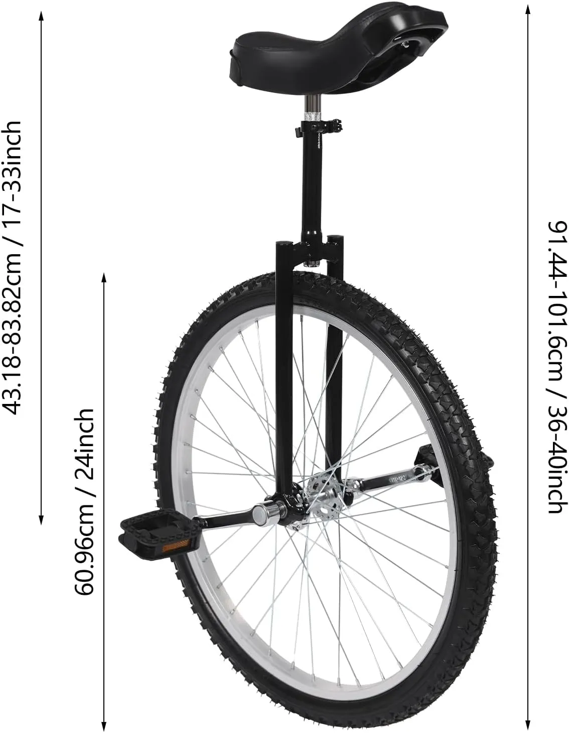 Outdoor Wheel Unicycle, 24" Adjustable Seat Height One Wheel Bike with withstand 154 lbs fit for 7-60 Years Old Beginners and Professionals Fitness Exercises