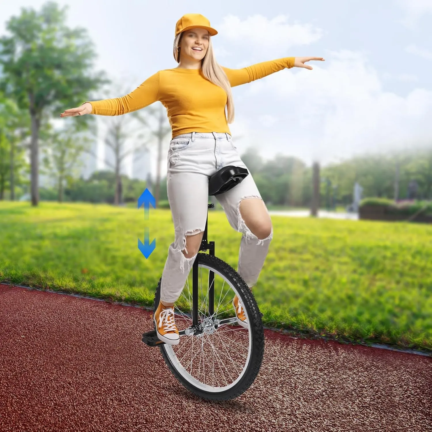 Outdoor Wheel Unicycle, 24" Adjustable Seat Height One Wheel Bike with withstand 154 lbs fit for 7-60 Years Old Beginners and Professionals Fitness Exercises