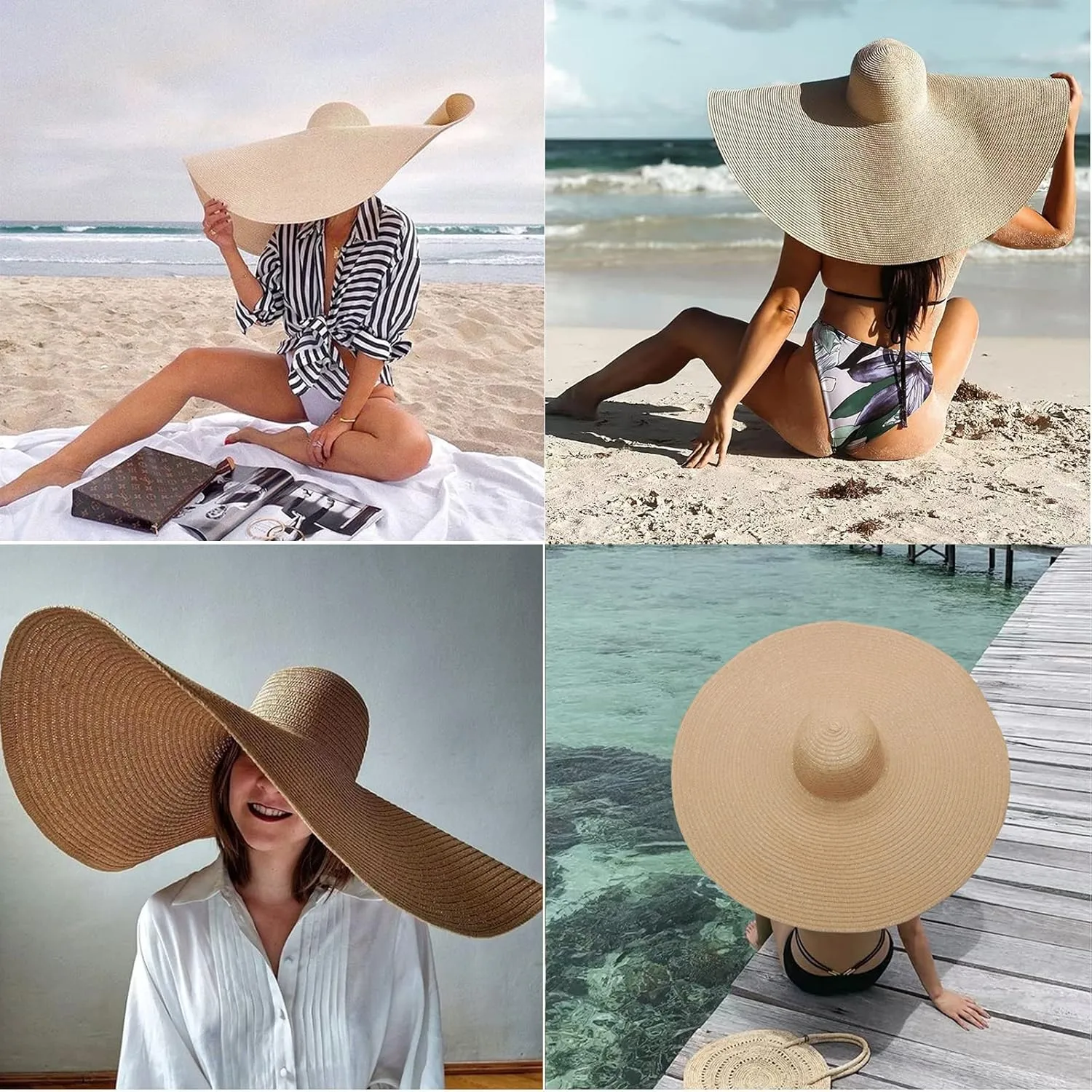 Oversized Beach Straw Hats for Women Floppy, Extra Large Sun Visor Hat Wide Brim Summer Roll Up Big Beach Hat Women Foldable