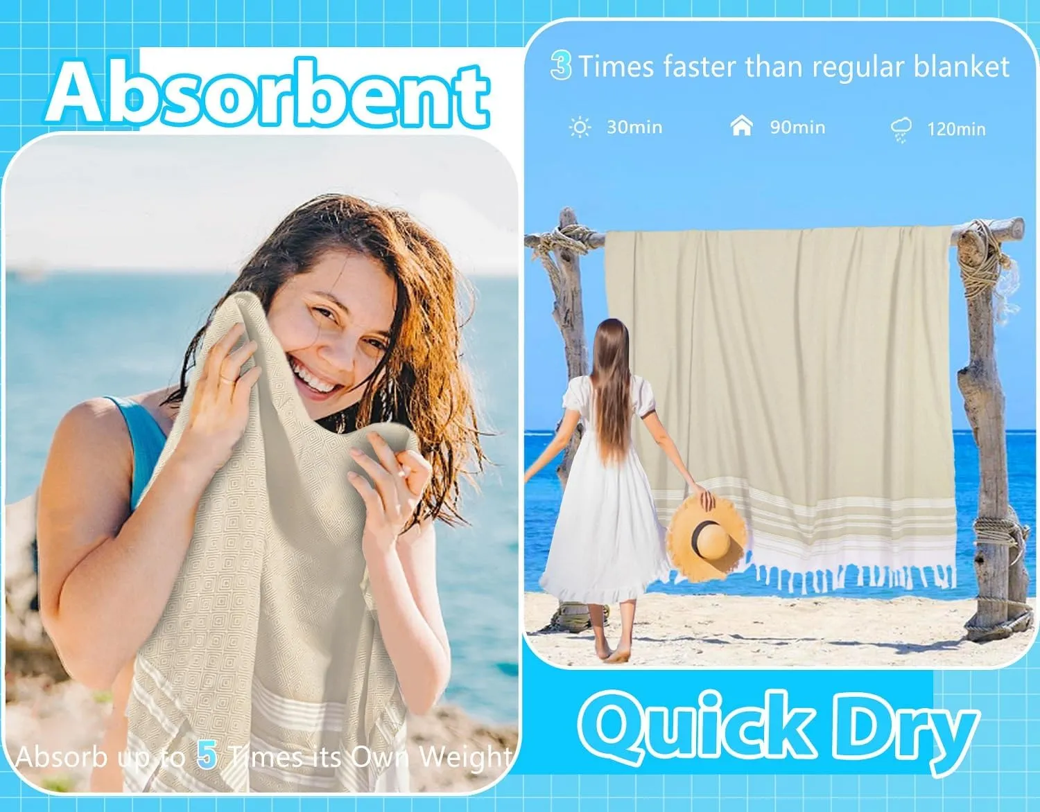 Oversized Cotton Turkish Beach Towel Blanket Giant XL Sandproof Boho Sand Free Towels Huge Jumbo XXL Extra Large Big Throw Quilt Blankets Cloud Beige