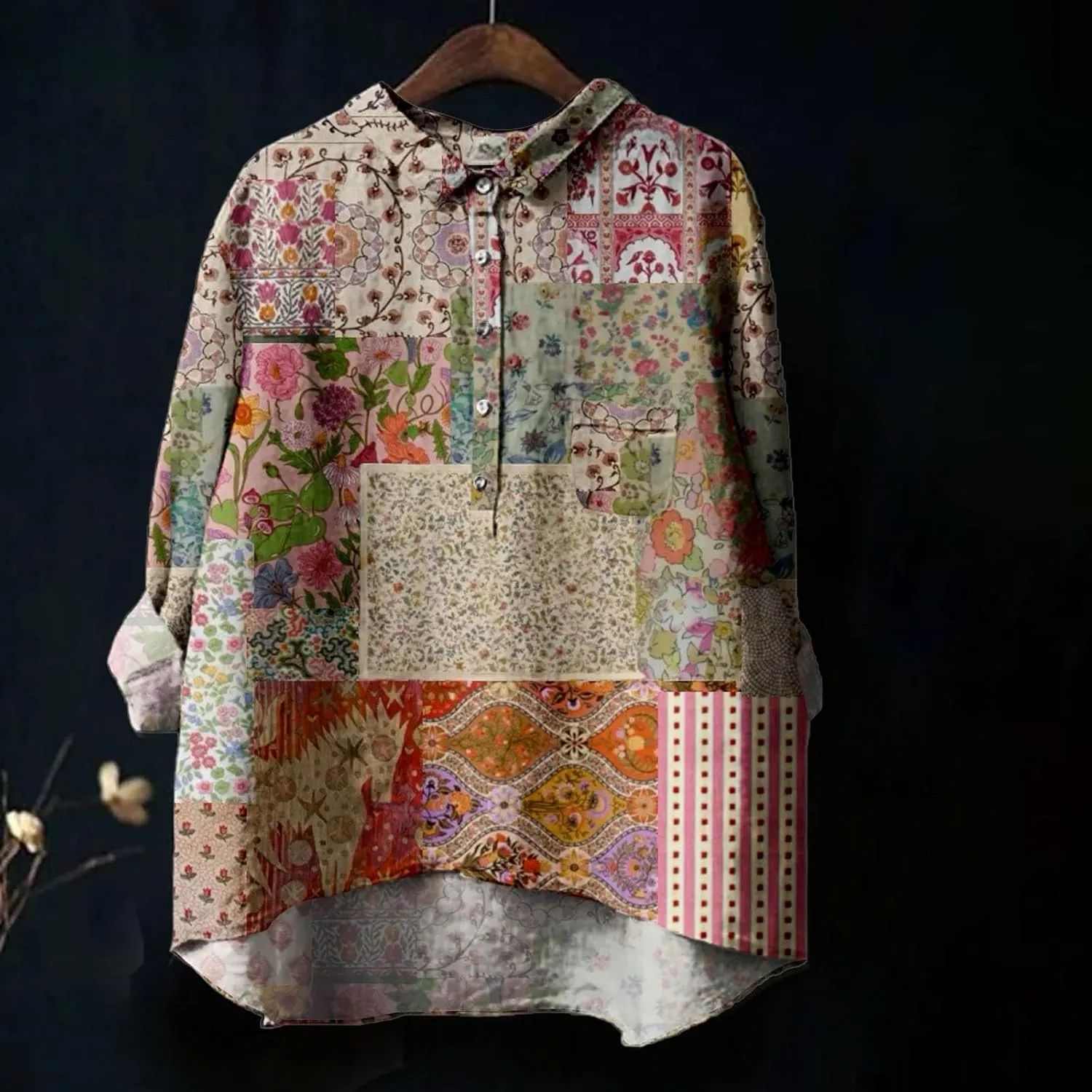 Oversized Crew Neck Linen Shrits for Women Loose Fit Tee Tops Lapel Neck Button Blouses Long Linen Button Down Clothes