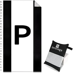 Oversized Monogrammed Microfiber Beach Towel Compact Sandproof Quick Dry Sand Free Extra Large Packable Clearance Towels Personalized Custom Customized Gifts for Friends Men Women Adults Black White P