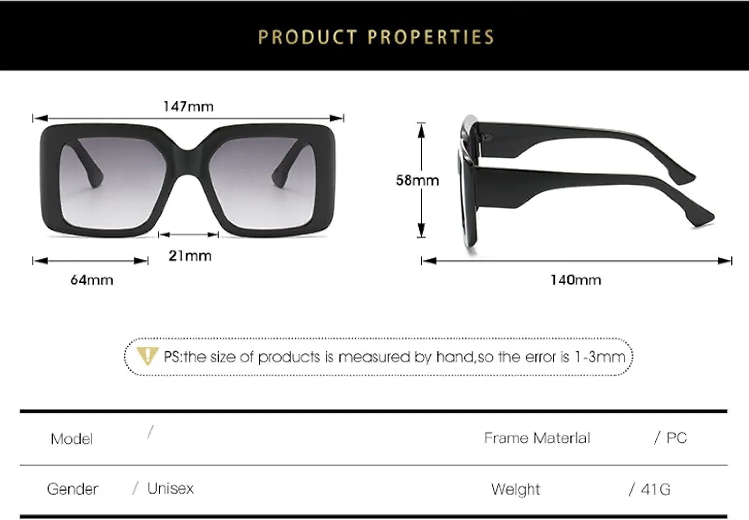 Oversized Woman Man Fashion Large Frame Sun Glasses Vintage Travel Driving Shades Uv400