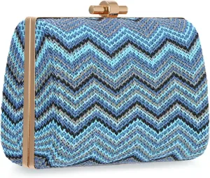Oweisong Summer 2025 Straw Clutch Purse for Women Woven Boho Beach Bag Striped Crossbody Evening Handbag for Vacation Travel