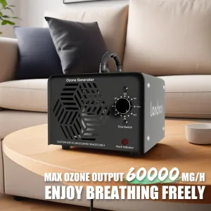 Ozone Generator 60,000mg/h, New Update Ozone Machine Ionizer Industrial/Home O3 Air Purifier Deodorizer, Eliminating Odors Area up to 6000 Square Feet, for Home, Basement, Smoke, and Pet Room