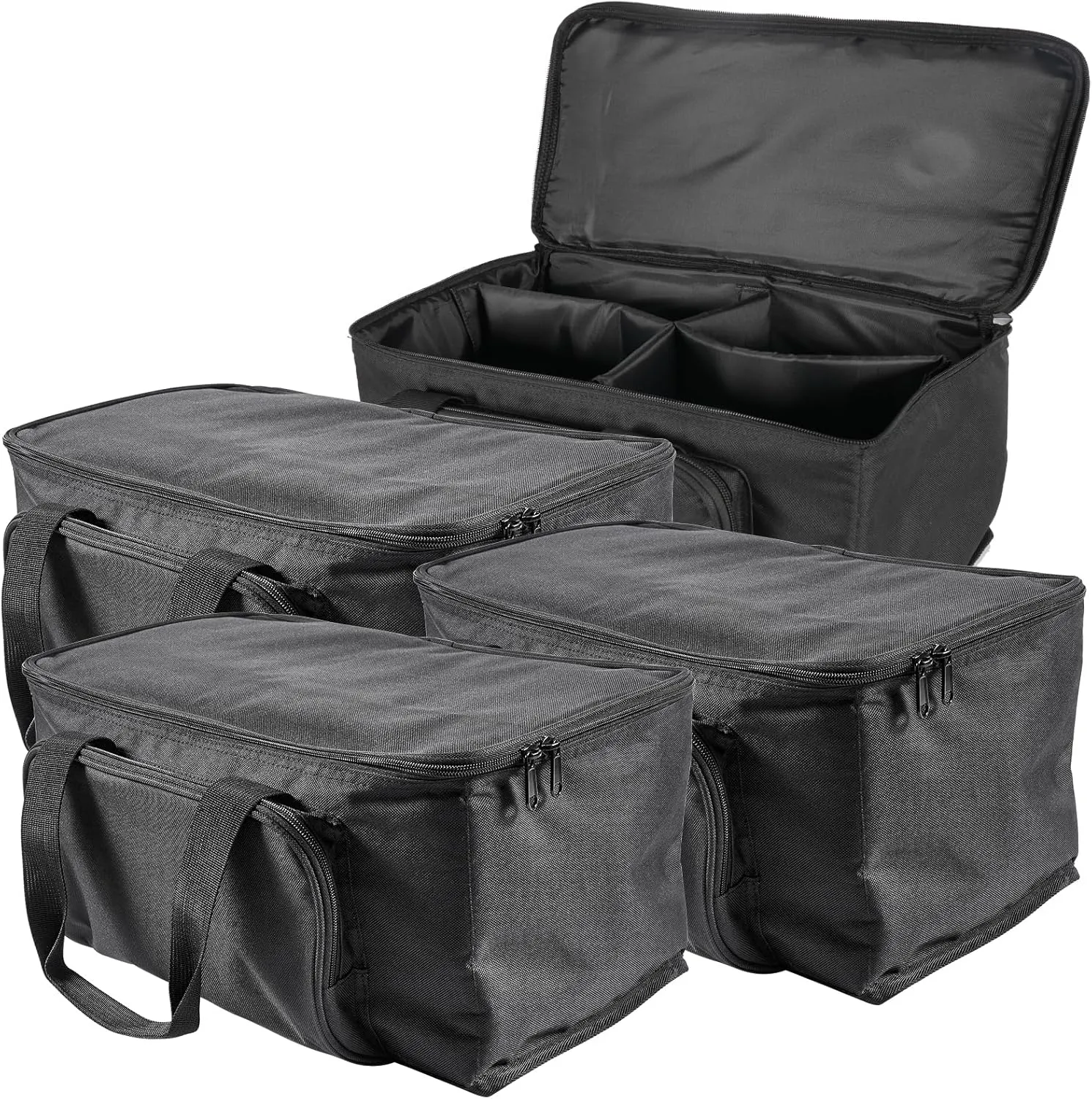 Padded Par Light Bag Fits 4 Par Lights, 600D Oxford Fabric Spotlight Bag,Par Light Case with Inner Divider,Handle, and Accessory Pockets (4 Pack)