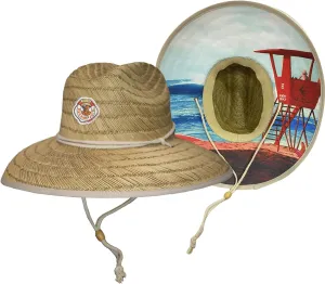 Panama Jack Shanghai Rush Straw Hat - Covered Lifeguard Underbrim, 5" Big Brim, UPF 50  Sun Protection