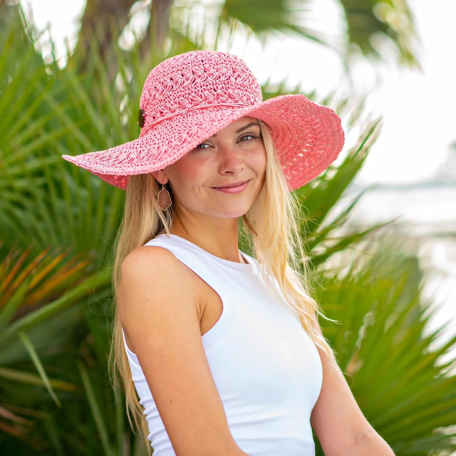 Panama Jack Women's Crocheted Toyo Sun Hat with Sizing Tie, 4" Big Brim