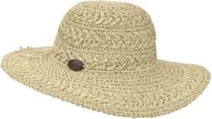 Panama Jack Women's Crocheted Toyo Sun Hat with Sizing Tie, 4" Big Brim