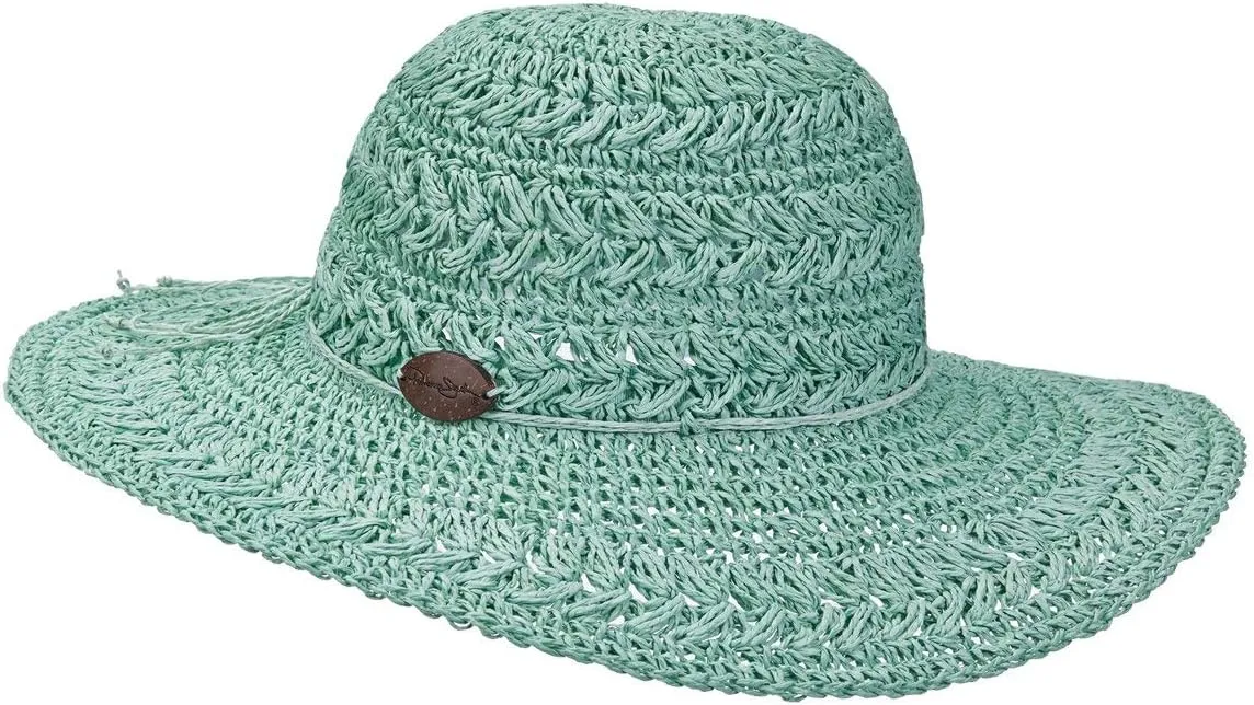Panama Jack Women's Crocheted Toyo Sun Hat with Sizing Tie, 4" Big Brim