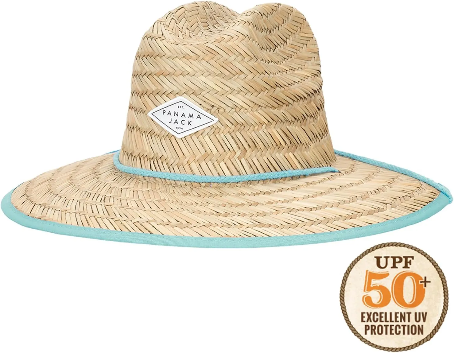 Panama Jack Women's Sun Hat - Lifeguard, Hand Woven Straw, UPF (SPF) 50  UVA/UVB Sun Protection, 4" Big Brim
