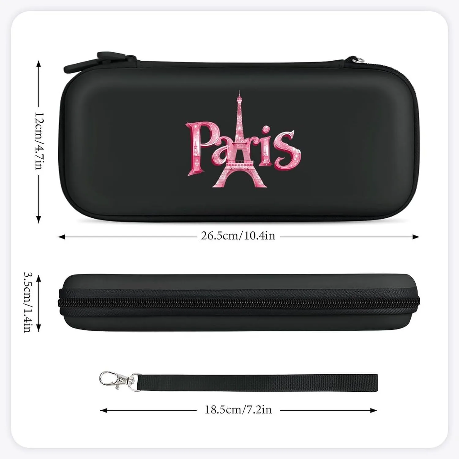 Paris with Eiffel Tower Hard Shell Travel Case with Rope 15 Game Card Pockets Compatible with Switch Protective