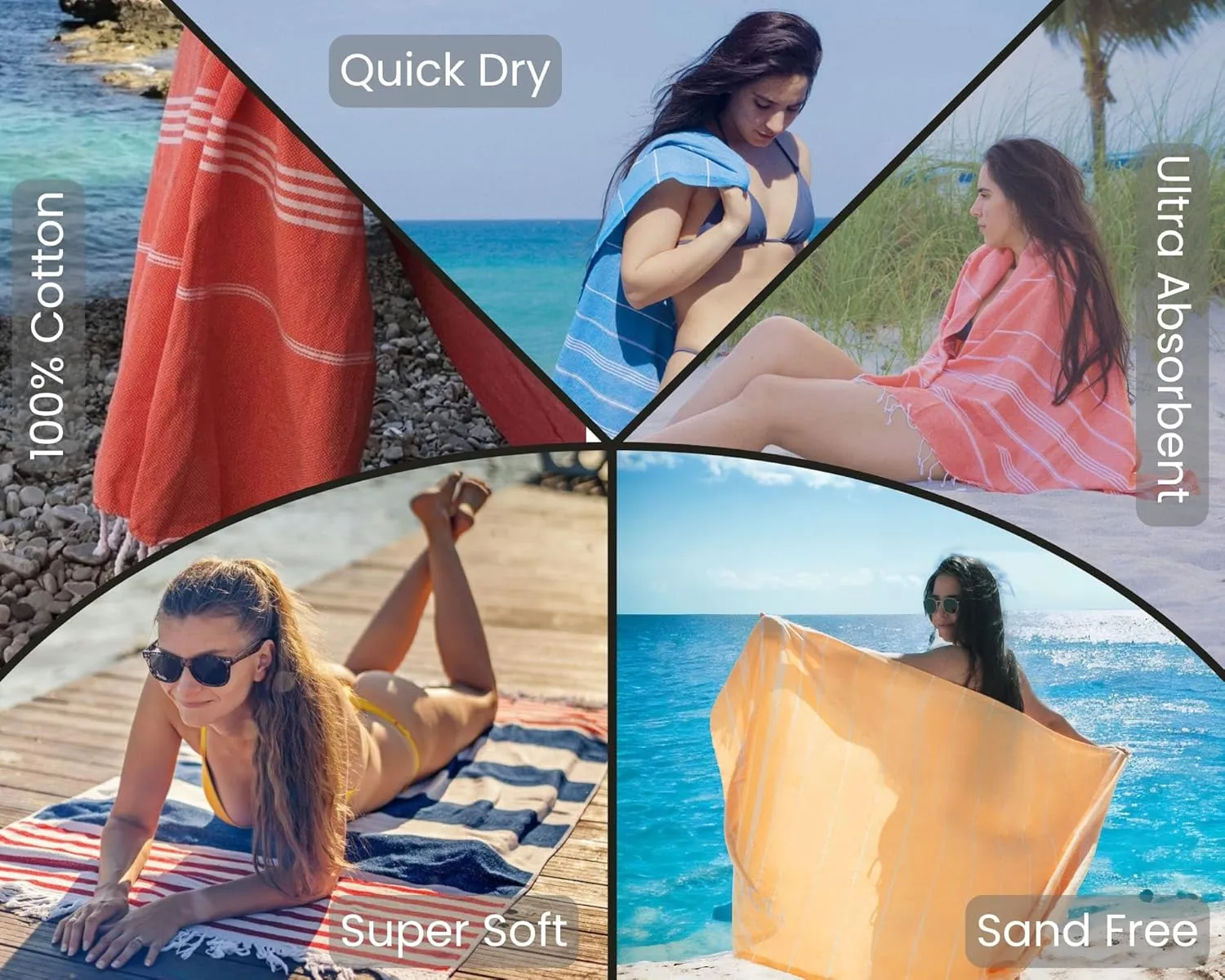 PARK & OZ Turkish Beach Towels 2-Pack – Oversized 100% Cotton Quick-Dry, Sand-Free & Ultra-Absorbent Blanket 72" x 40" – Lightweight Travel Towels for Beach, Pool, Spa, Gym, Camping & Home