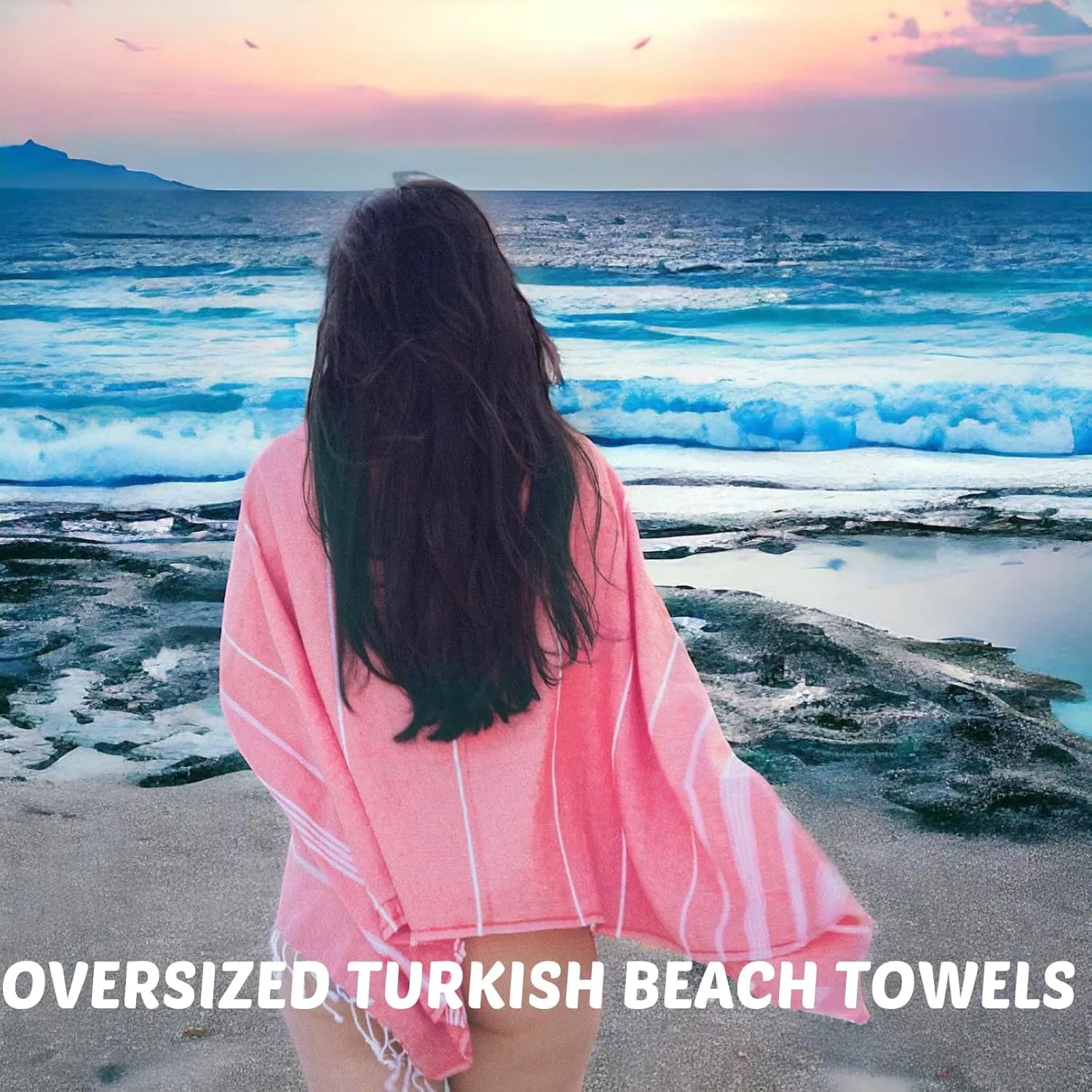 PARK & OZ Turkish Beach Towels 2-Pack – Oversized 100% Cotton Quick-Dry, Sand-Free & Ultra-Absorbent Blanket 72" x 40" – Lightweight Travel Towels for Beach, Pool, Spa, Gym, Camping & Home