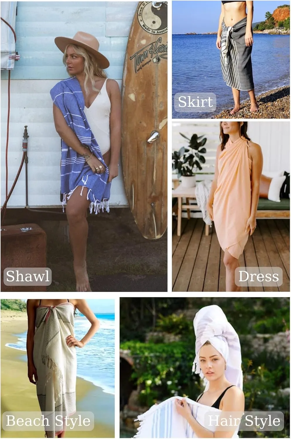 PARK & OZ Turkish Beach Towels 2-Pack – Oversized 100% Cotton Quick-Dry, Sand-Free & Ultra-Absorbent Blanket 72" x 40" – Lightweight Travel Towels for Beach, Pool, Spa, Gym, Camping & Home