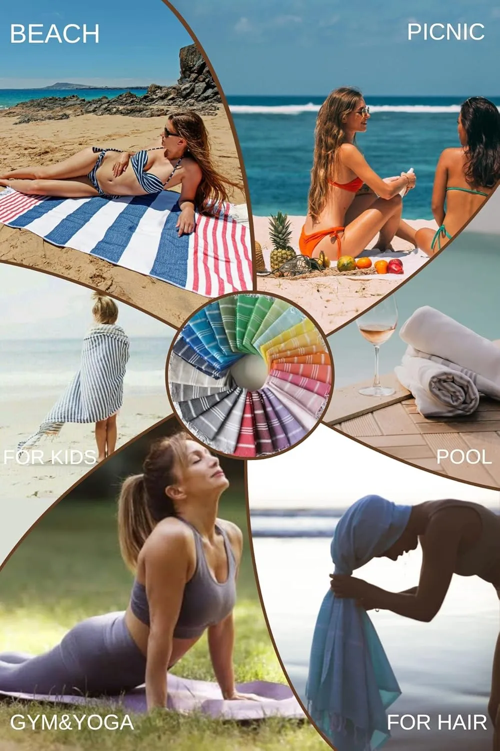 PARK & OZ Turkish Beach Towels 2-Pack – Oversized 100% Cotton Quick-Dry, Sand-Free & Ultra-Absorbent Blanket 72" x 40" – Lightweight Travel Towels for Beach, Pool, Spa, Gym, Camping & Home