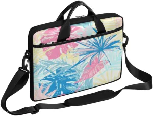 Pastel Tropic Leaves Laptop Shoulder Bag Colorful Computer Bag Sleeves Briefcase Laptop Shoulder Messenger Bag with Handle Strap, Fits Laptop 14-15.6 Inch