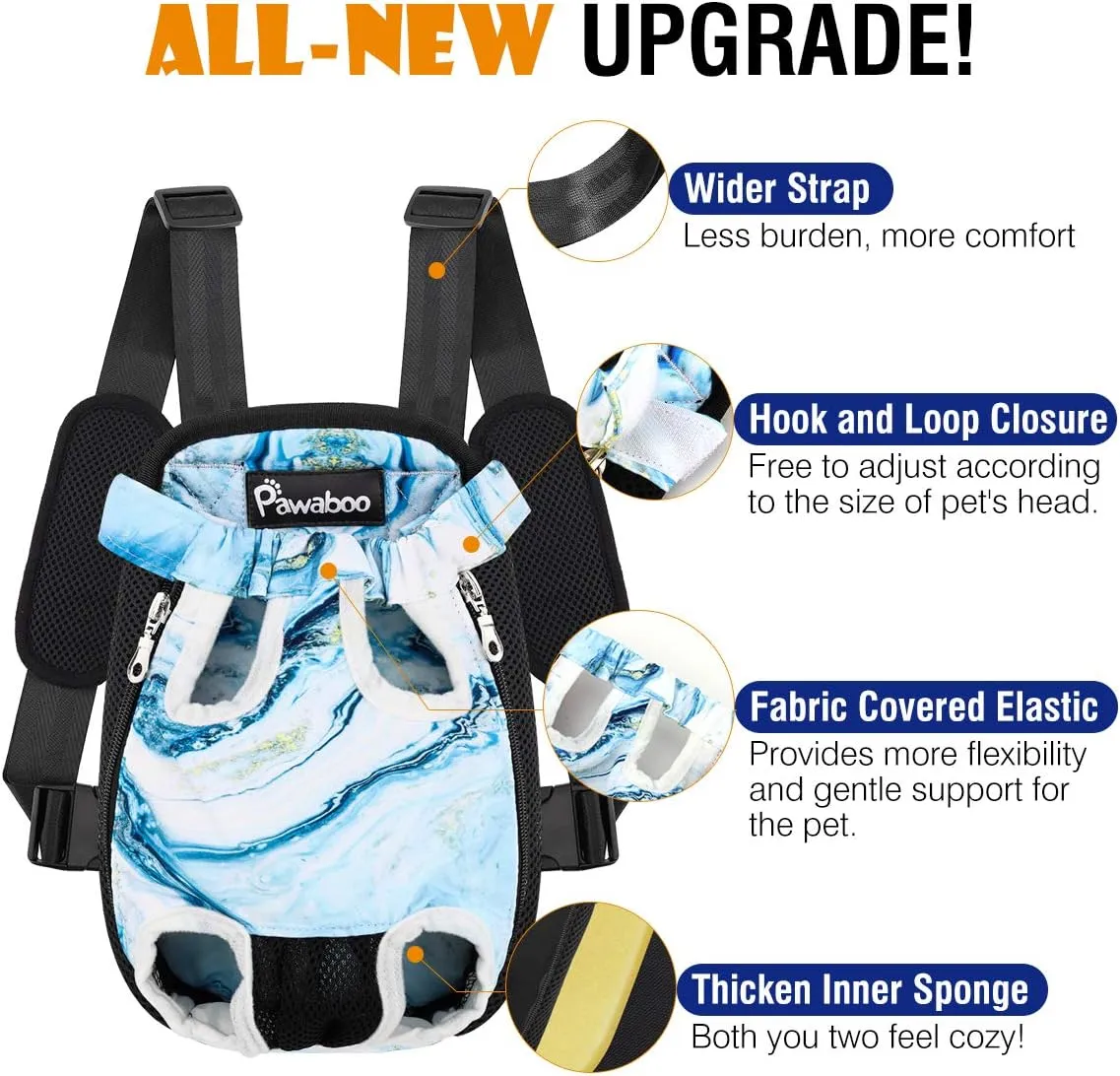 Pawaboo Pet Carrier Backpack, Adjustable Pet Front Cat Dog Carrier Backpack Travel Bag, Legs Out, Easy-Fit for Traveling Hiking Camping for Small Medium Dogs Cats Puppies, Extra Large, Blue Marble