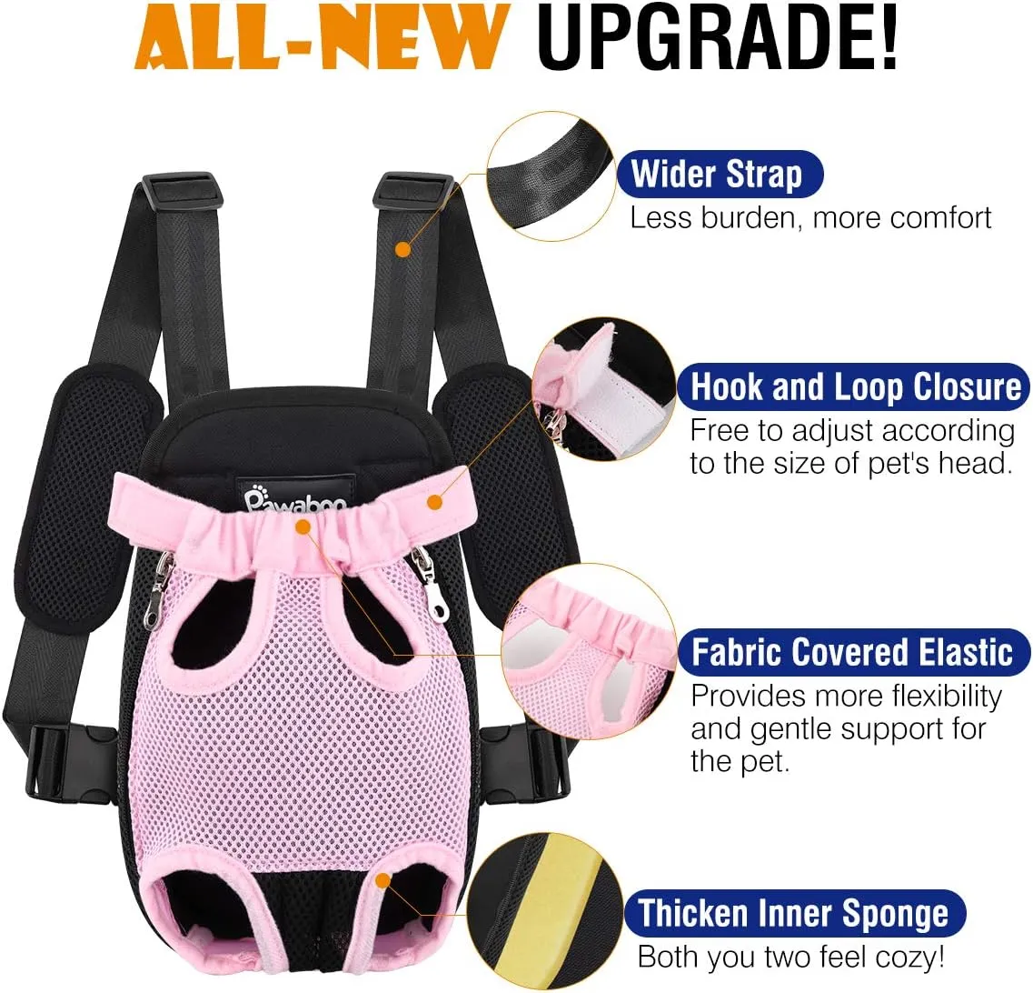 Pawaboo Pet Carrier Backpack, Adjustable Pet Front Cat Dog Carrier Backpack Travel Bag, Legs Out, Easy-Fit for Traveling Hiking Camping for Small Medium Dogs Cats Puppies, Large, Pink