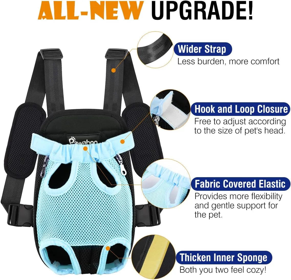 Pawaboo Pet Carrier Backpack, Adjustable Pet Front Cat Dog Carrier Backpack Travel Bag, Legs Out, Easy-Fit for Traveling Hiking Camping for Small Medium Dogs Cats Puppies, Medium, Blue