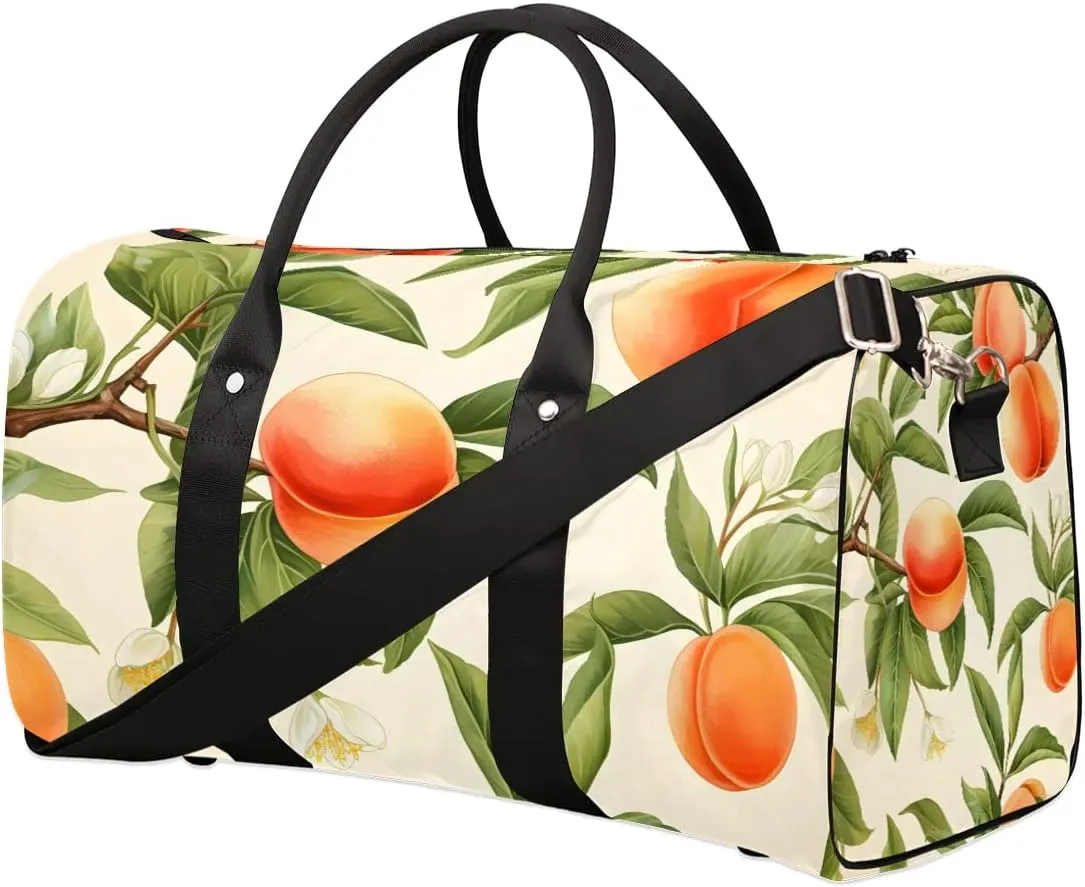 Peaches Fruit Design Travel Duffel Bag for Women Men Waterproof Foldable Overnight Weekender Bag Large Capacity Sports Gym Bag