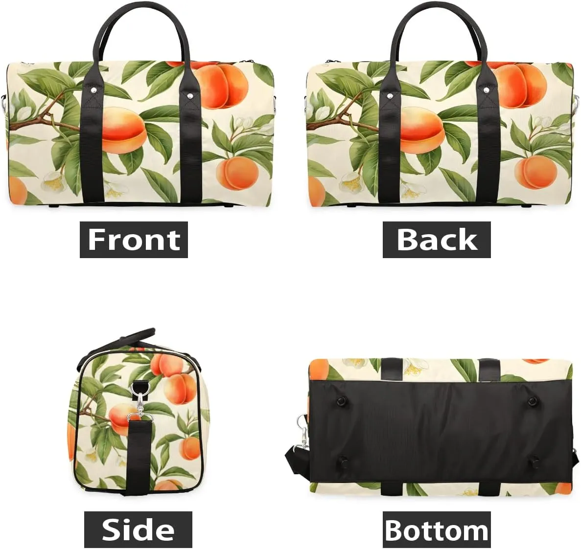Peaches Fruit Design Travel Duffel Bag for Women Men Waterproof Foldable Overnight Weekender Bag Large Capacity Sports Gym Bag