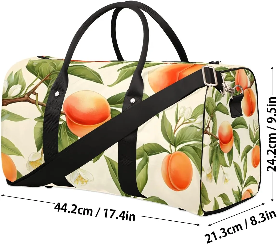 Peaches Fruit Design Travel Duffel Bag for Women Men Waterproof Foldable Overnight Weekender Bag Large Capacity Sports Gym Bag
