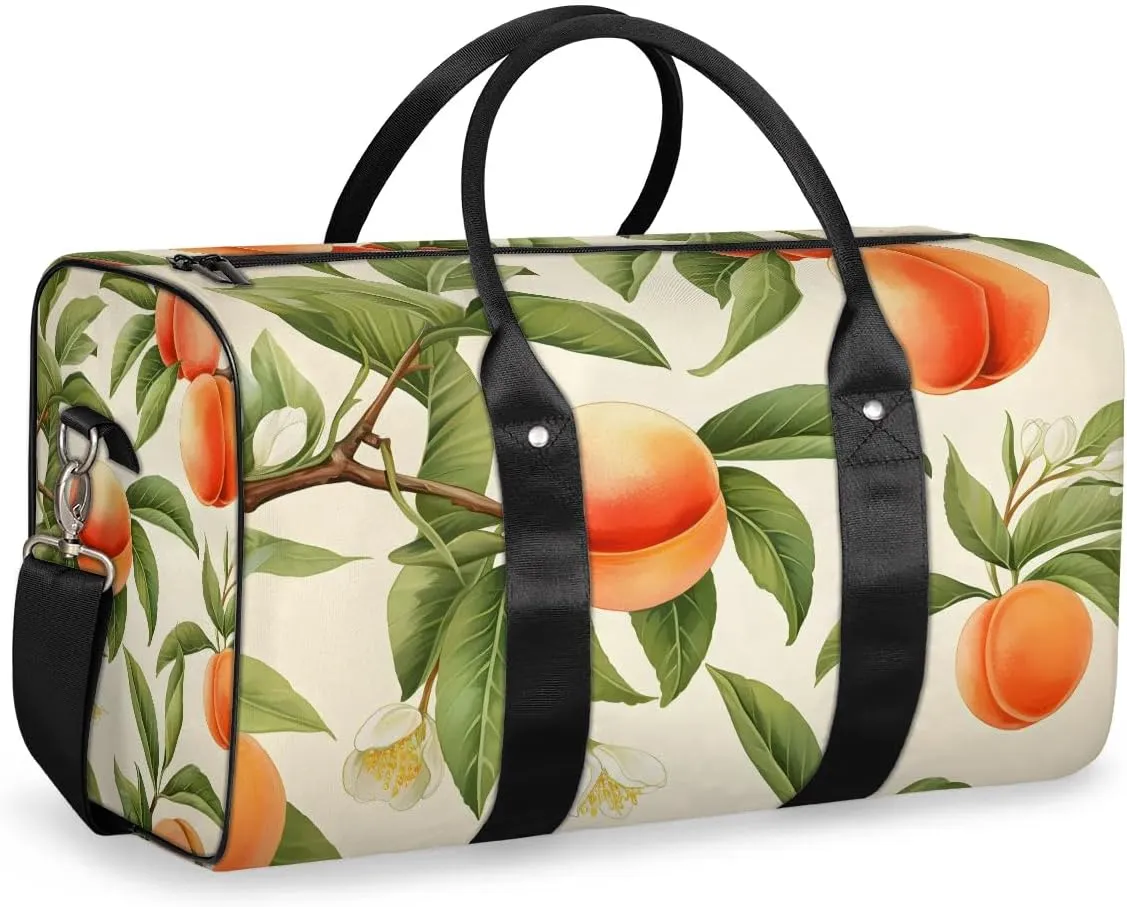 Peaches Fruit Design Travel Duffel Bag for Women Men Waterproof Foldable Overnight Weekender Bag Large Capacity Sports Gym Bag
