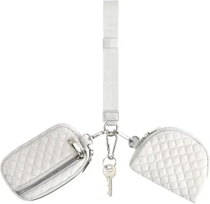 Peicees Zip Around Dual Pouch Wristlet Portable KeyChain Wallet For Women Mini Coin Pouch Detachable Wristlet Purse Cute