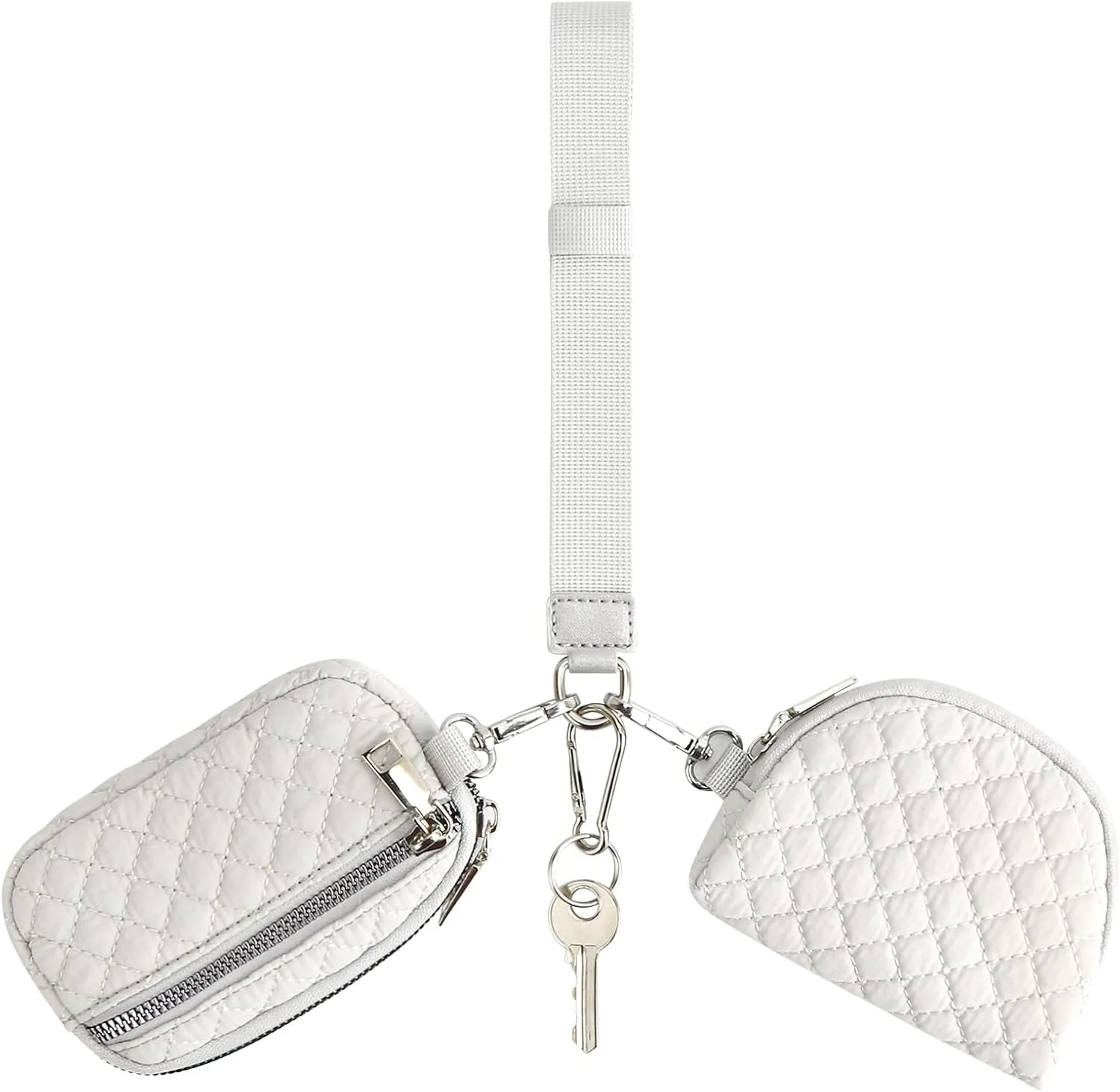 Peicees Zip Around Dual Pouch Wristlet Portable KeyChain Wallet For Women Mini Coin Pouch Detachable Wristlet Purse Cute