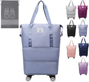 Pepepo Travel Bag with Wheel, Kulken Travel Bags with Wheels, Large Expandable Bag with Removable Wheels (blue)