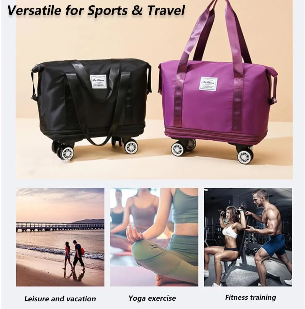 Pepepo Travel Bag with Wheel, Kulken Travel Bags with Wheels, Large Expandable Bag with Removable Wheels (blue)