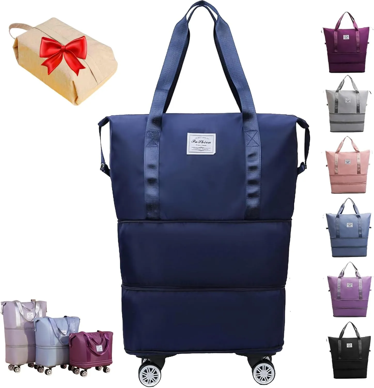 Pepepo Travel Bag with Wheels, 2025 New Large Capacity Travel Bag - Universal Wheel Removable (Dark blue)