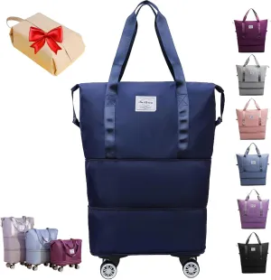 Pepepo Travel Bag with Wheels, 2025 New Large Capacity Travel Bag - Universal Wheel Removable (Dark blue)