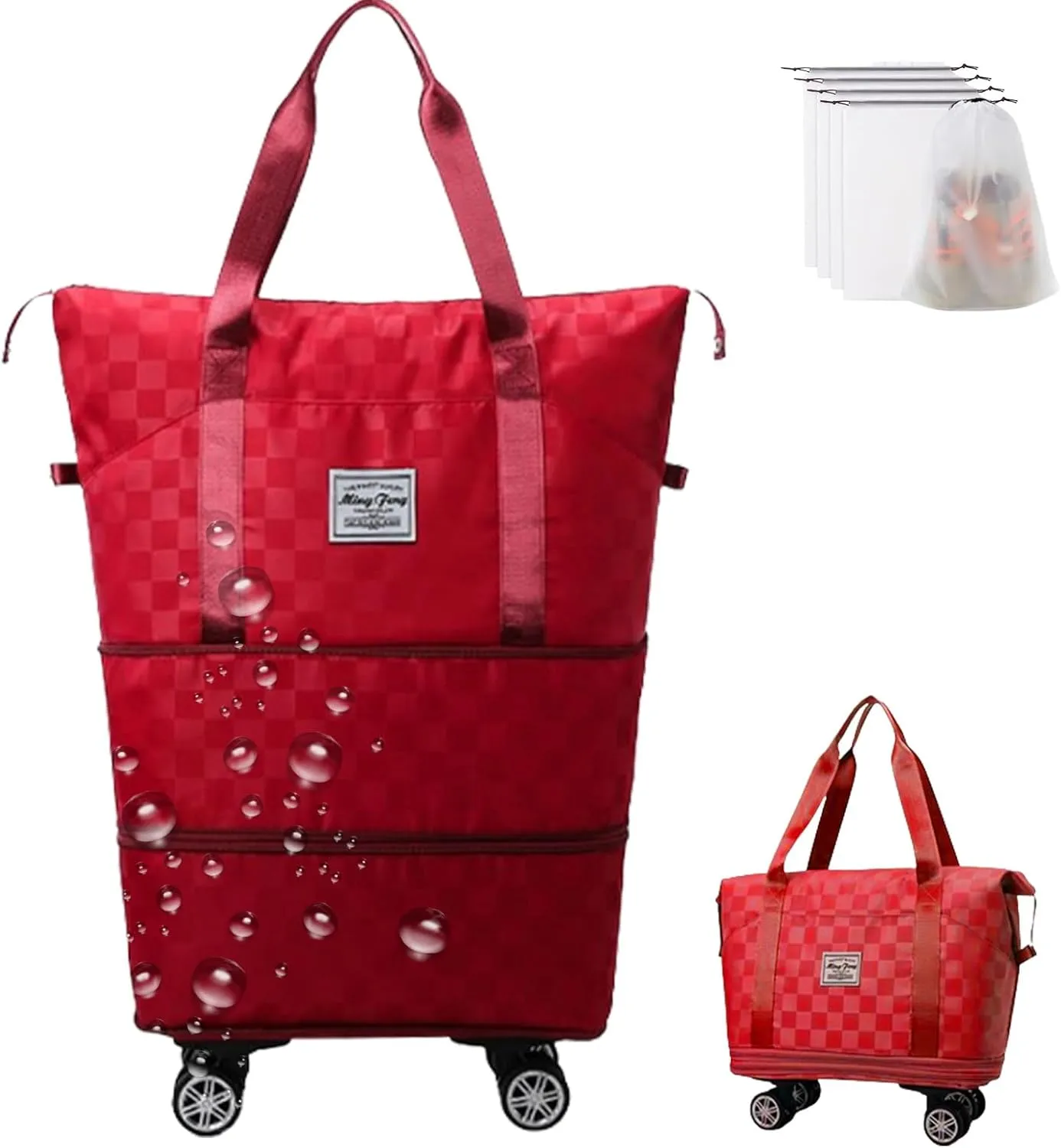 Pepepo Travel Bag with Wheels, 2025 New Large Capacity Travel Bag - Universal Wheel Removable for Travel & Business Trip, Expandable Foldable Rolling Duffle Bags with Wheels for Women & Men (A-Red)
