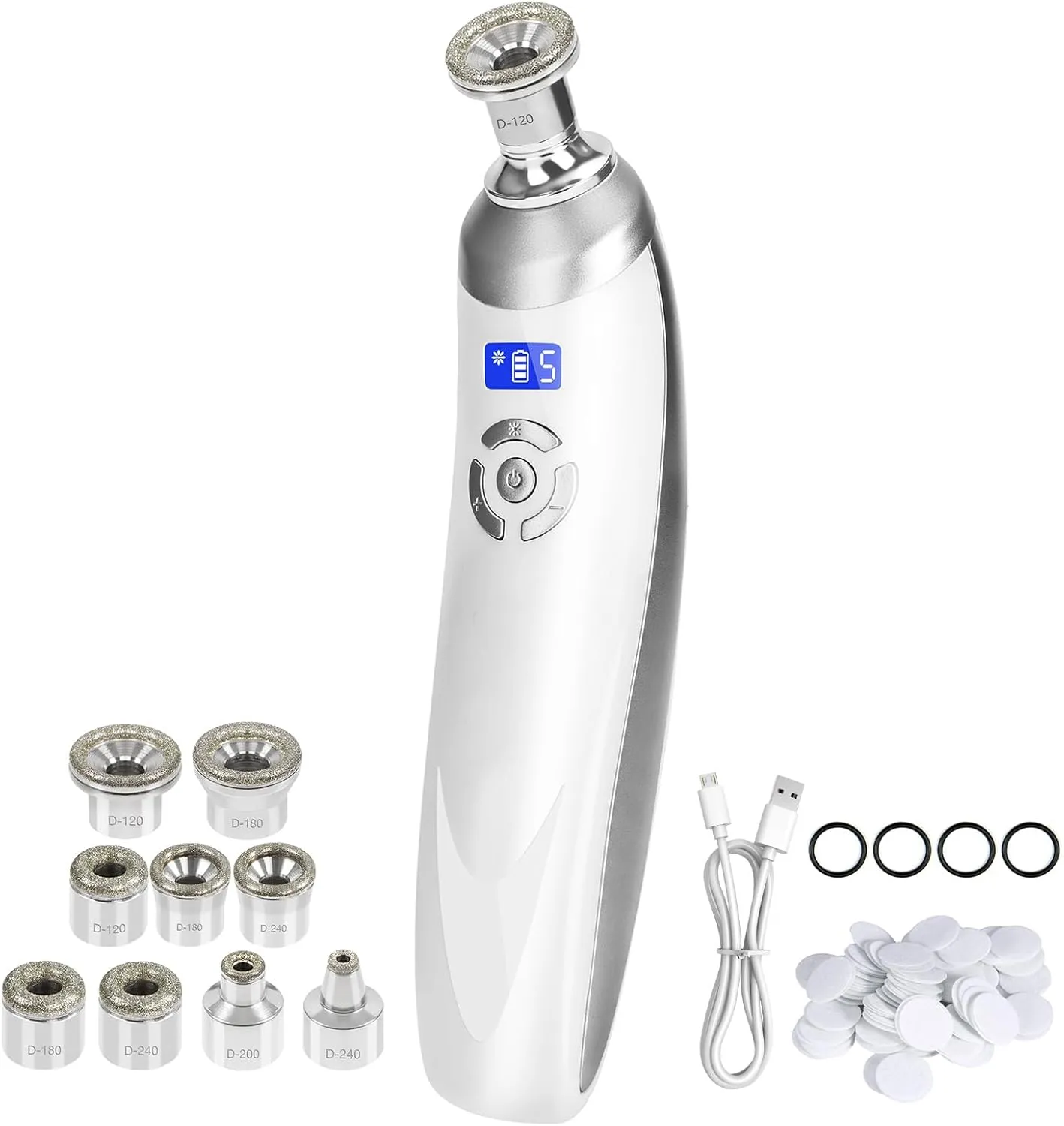 Personal Microdermabrasion Machine, Rechargeable Suction Microderm Facial Device with 9pcs Diamond Dermabrasion Head and 5 Levels for Professional Face & Body Skin Care Salon Home Use