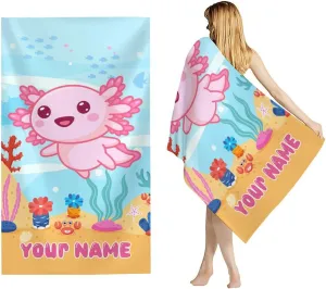 Personalized Axolotl Beach Towel - Lightweight Packable Cute Towels for Women - 40" x 70" Oversized Quick Dry Sandfree Microfiber Beach Essentials for Travel, Pools, Camping