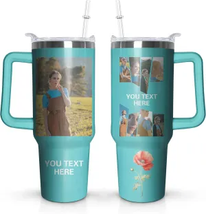 Personalized Gifts Custom Tumbler with Straw 40 Oz Customized Stainless Steel Insulated Travel Cup Add Name,Photo,or Logo,Custom Travel Coffee mug,Personalized Photo Gifts for Women Men