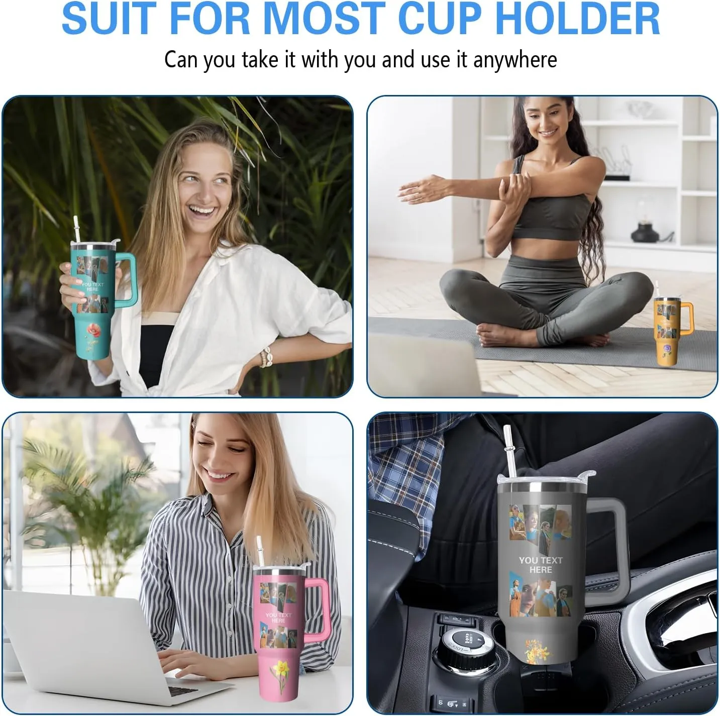 Personalized Gifts Custom Tumbler with Straw 40 Oz Customized Stainless Steel Insulated Travel Cup Add Name,Photo,or Logo,Custom Travel Coffee mug,Personalized Photo Gifts for Women Men