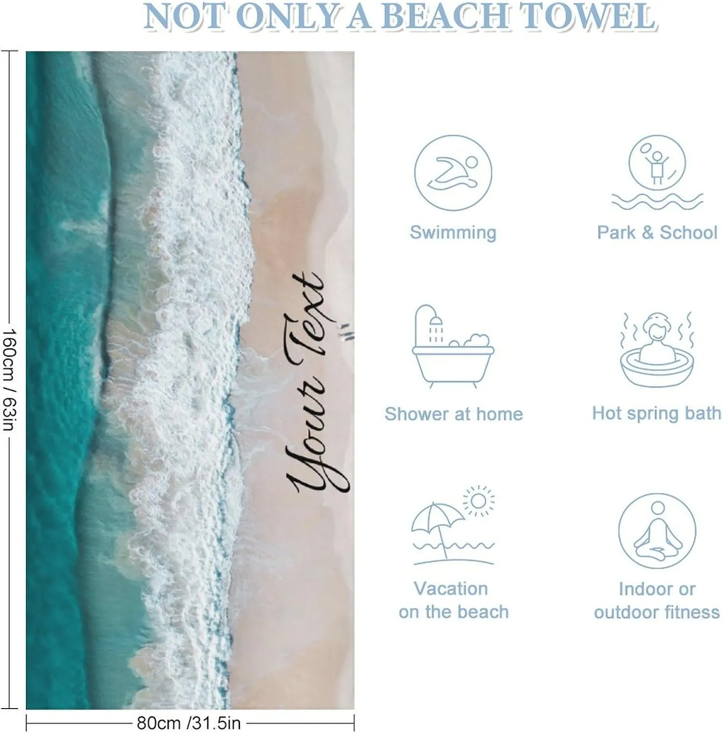 Personalized Oversized Beach Towel for Adults - Custom Name Large Beach Blanket Gift, Multipurpose Use as Picnic Mat, Kids Blanket, and Sunbathing Towel