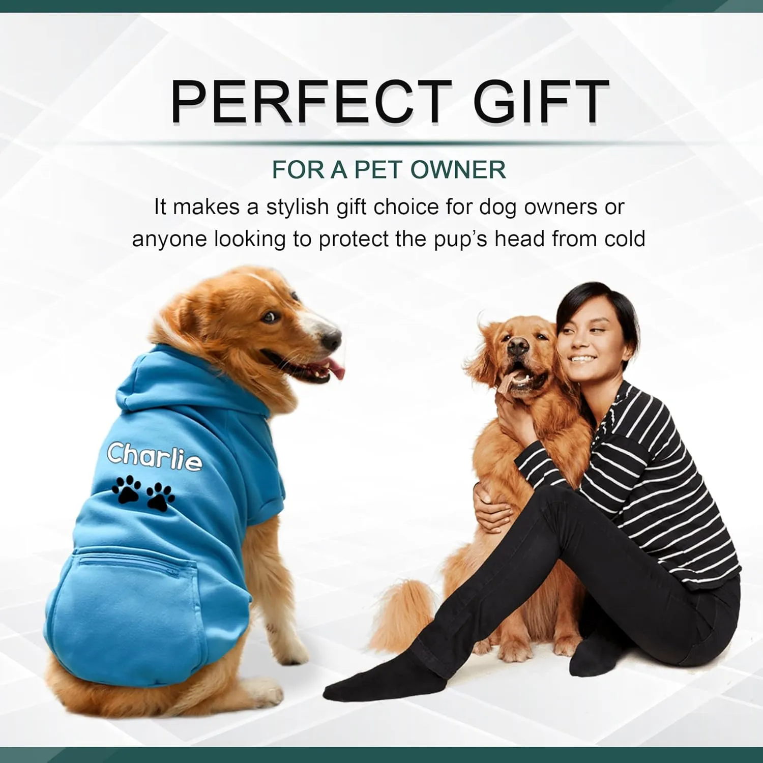 Personalized Passion Dog Hoodie with Embroidered Name and Paws - Stylish Custom Hooded Dog Sweatshirt - Blue Cotton Pet Hoodies Winter Pullover with Pockets - Small
