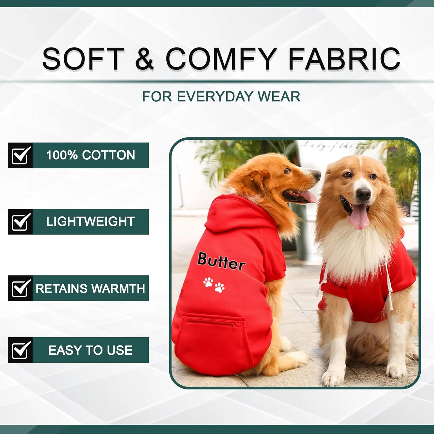 Personalized Passion Dog Hoodie with Embroidered Name and Paws - Stylish Custom Hooded Dog Sweatshirt - Red Cotton Pet Hoodies Winter Pullover with Pockets - Small