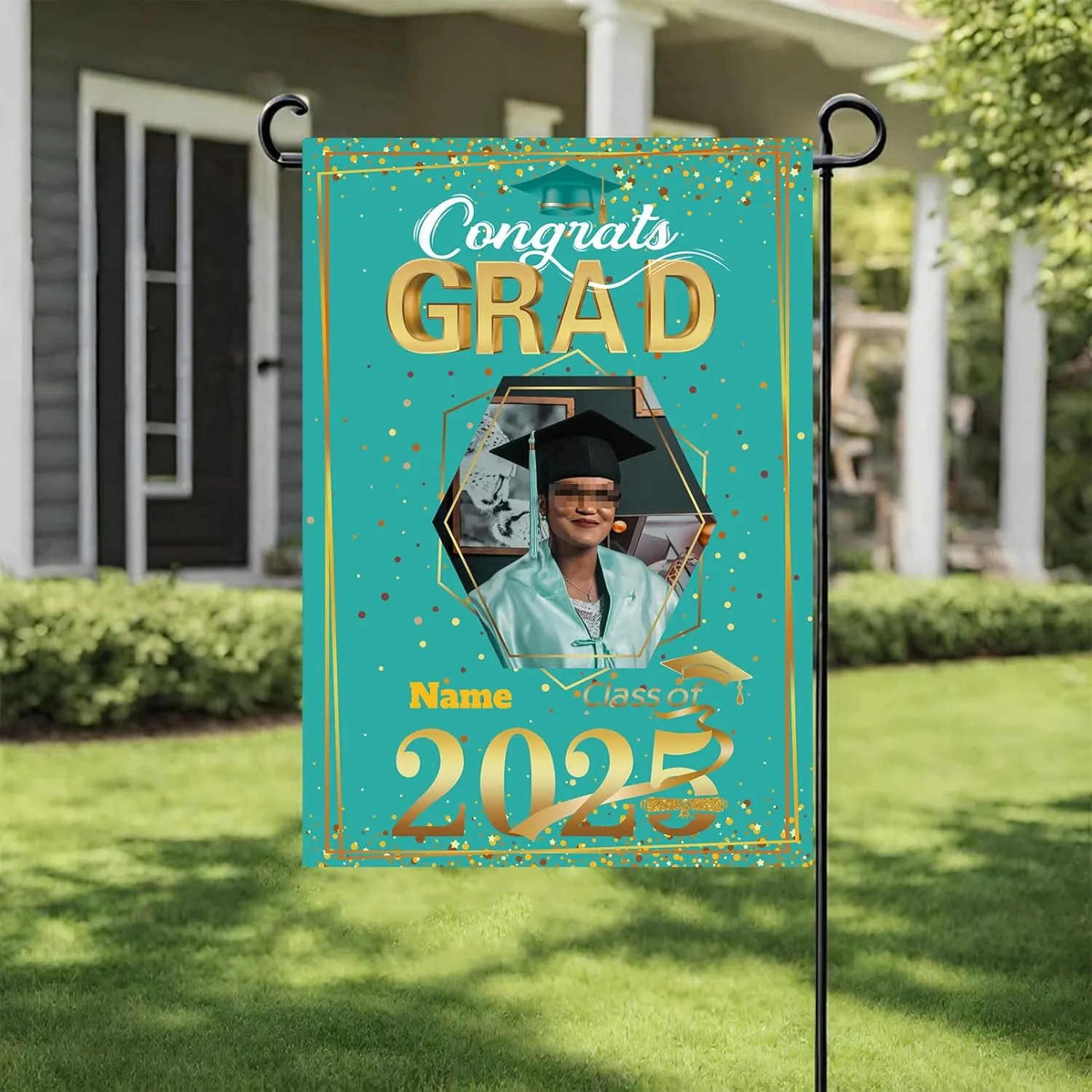 Personalized raduation arden Fla 2025 Conratulation rad Yard Sin Home Fla for raduation Party Ceremony(Dark reen)