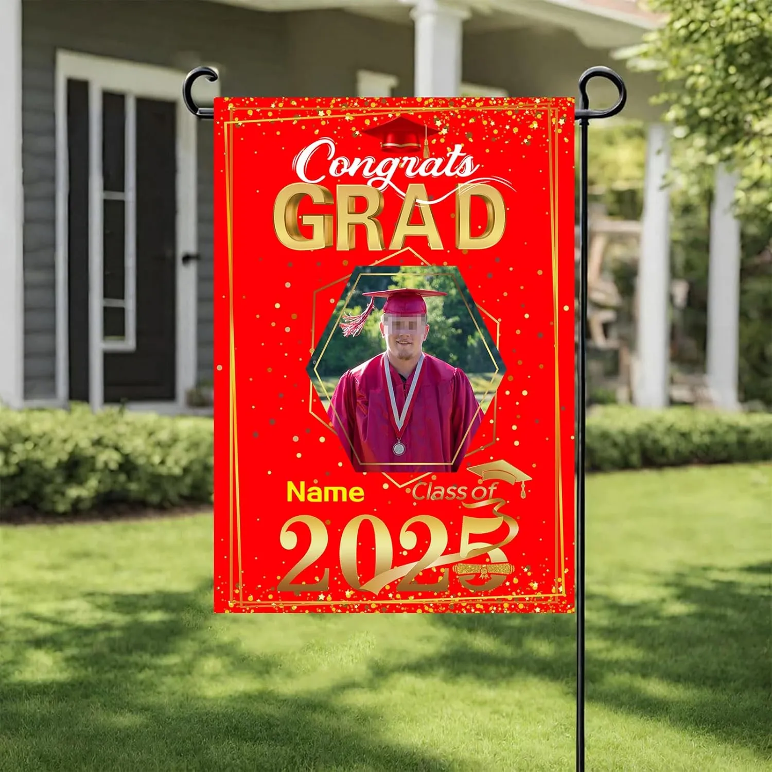 Personalized raduation arden Fla 2025 Conratulation rad Yard Sin Home Fla for raduation Party Ceremony(Dark reen)