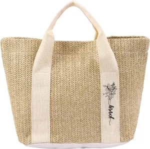 Personalized Straw Beach Tote Bag, Large Monogram Design with Flowers, Women Mother’s Day Gift