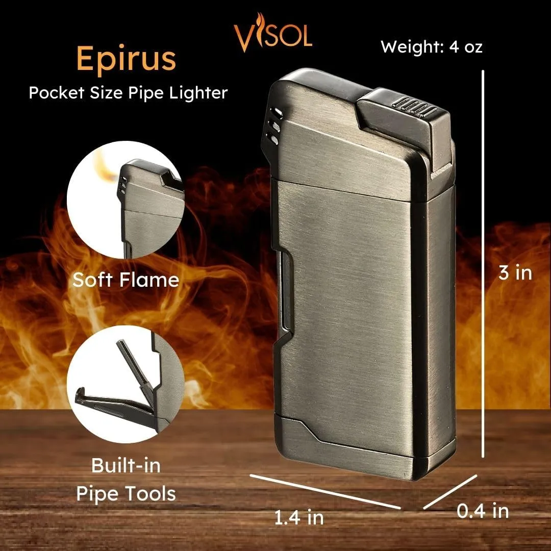 Personalized Visol Epirus Soft Flame Refillable Gas Lighter, Built-in Pipe Tools, Windproof Adjustable Flame Lighter with Free Engraving (Shipped Without Butane)
